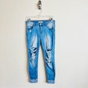 Fashion Nova Cello Light Wash Super Distressed Cuffed Skinny Jean Jeggings